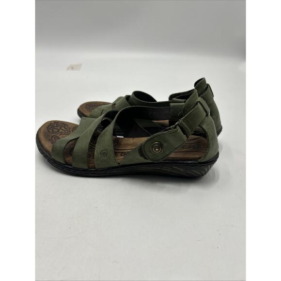 BORN Kates GREEN leather open toe strap sandals wedge heels women Size 8 EU 39 - Picture 4 of 10